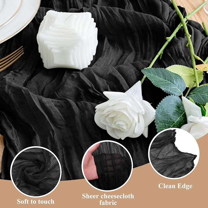 Wokceer Cheesecloth Table Runner Christmas 6Pack 10FT Black Boho Gauze Cheese Cloth Table Runner for Party Long Rustic Sheer Table Runners for Baby Bridal Shower Wedding Easter Table Decor