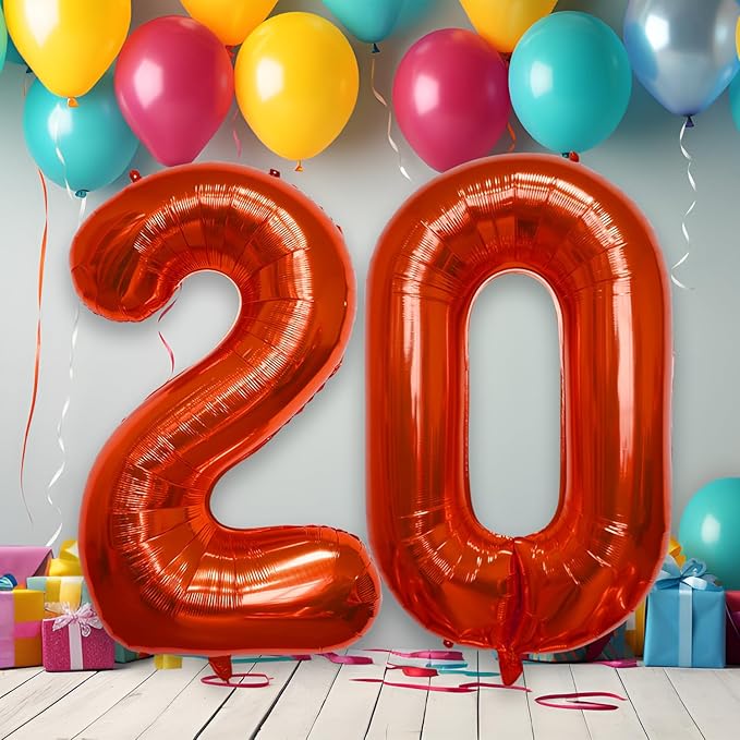 40 Inch Large Red Number Celebration and Decoration Balloon for Birthday Parties, Graduations, Anniversaries, Weddings, Photo Shoots, Special Events - Helium Foil Mylar (Red Number 20)