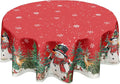Red Christmas Round Tablecloth 70 Inch Xmas Snowman Pattern Circle Table Cloth Winter Snowflake Table Cover Washable Polyester Decorations for Home Kitchen Dinning Party