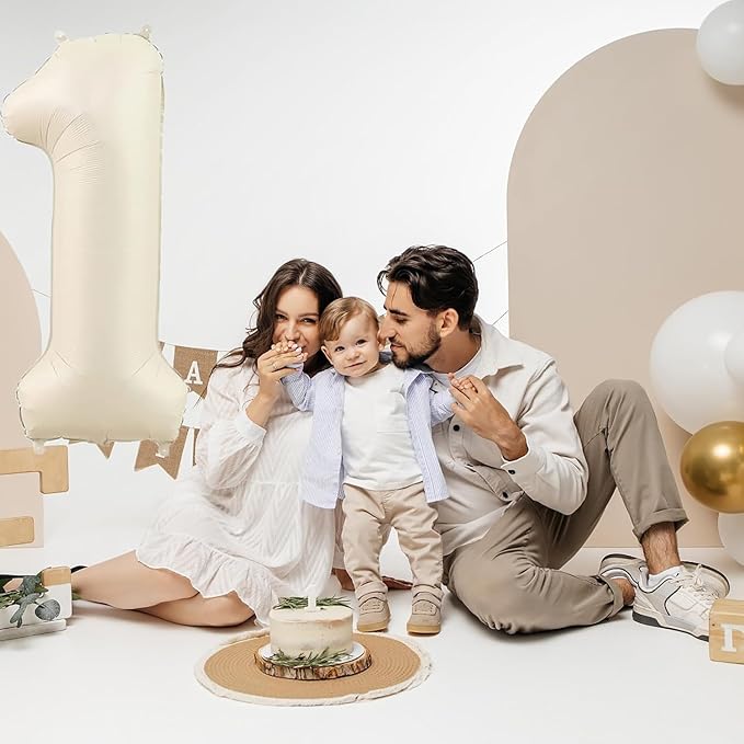40 inch Cream White Number Balloon Giant Foil Helium Balloons Beige Number 1 Balloon for 1st Birthday Party Anniversary Decorations Supplies