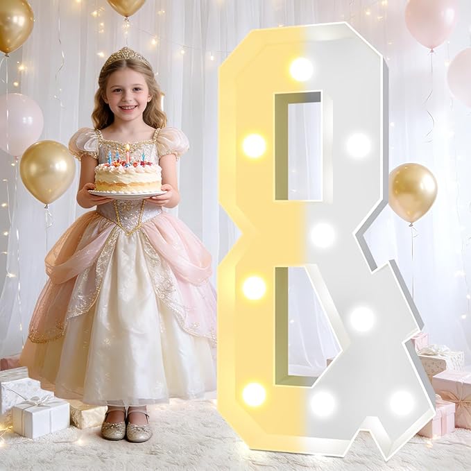 Pooqla 3FT Light Up Marquee Letters, Cool White and Warm White LED Large Lighted Marquee Letter, Giant Mosaic Letters Sign for Balloons Birthday Anniversary Wedding Party Decoration, LED Letter &