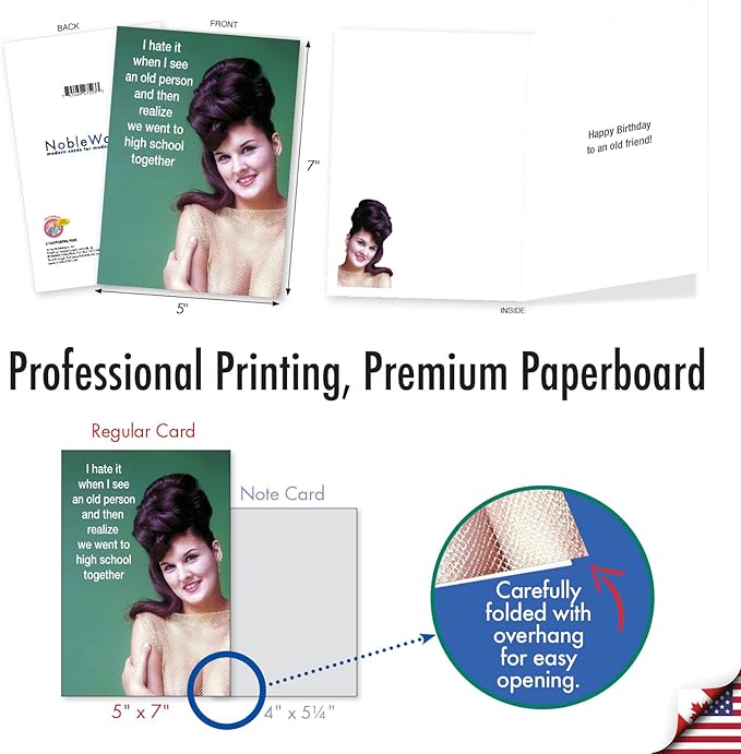 NobleWorks Humorous Birthday Greeting Card with 5 x 7 Inch Envelope (1 Card) BdayOld High School C10292BDG