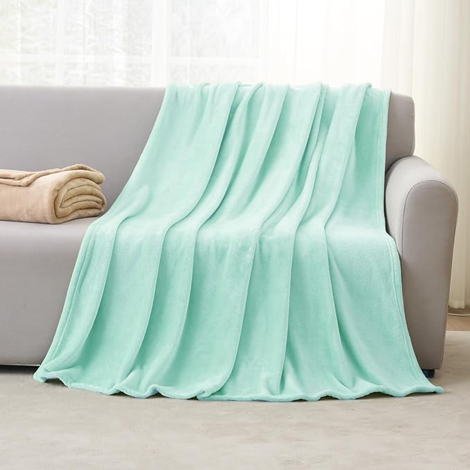 Hansleep Fleece Lake Green Full Blanket, Super Soft Flannel Fuzzy Plush Cozy Blanket for All Seasons, Lake Green, Full 84x90 Inches