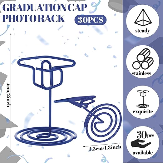 Rtteri 30 Pcs Grad Cap Graduation Picture Display 2 Inch Blue Photo Holders for Centerpieces Graduation Table Number Holders Card Stands for Class of 2026 Grad Party Supplies