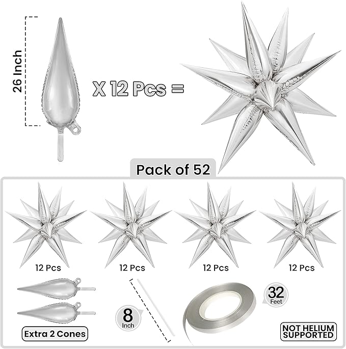 KatchOn, Large Silver Star Balloons - 50 Pieces | Star Balloon with Shine for Graduation Decorations 2026 | Silver Foil Balloons for Graduation Party Decorations | Birthday, Wedding Party Supplies