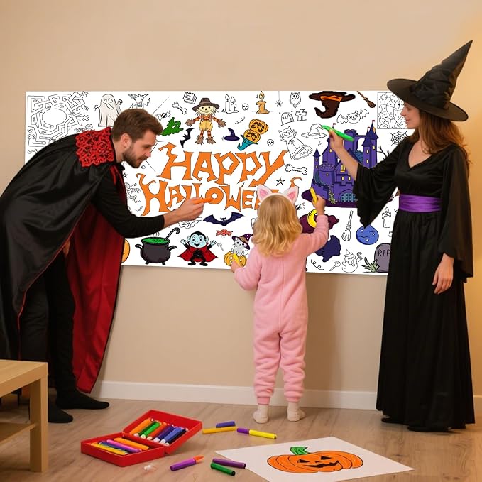 Halloween Giant Coloring Poster 30x72 Inch Versatile Paper Coloring Banner/Table Cover DIY Art Crafts Mat,for Kids Halloween Decor Large Coloring Activity Poster Home Classroom Wall Party Suppiles