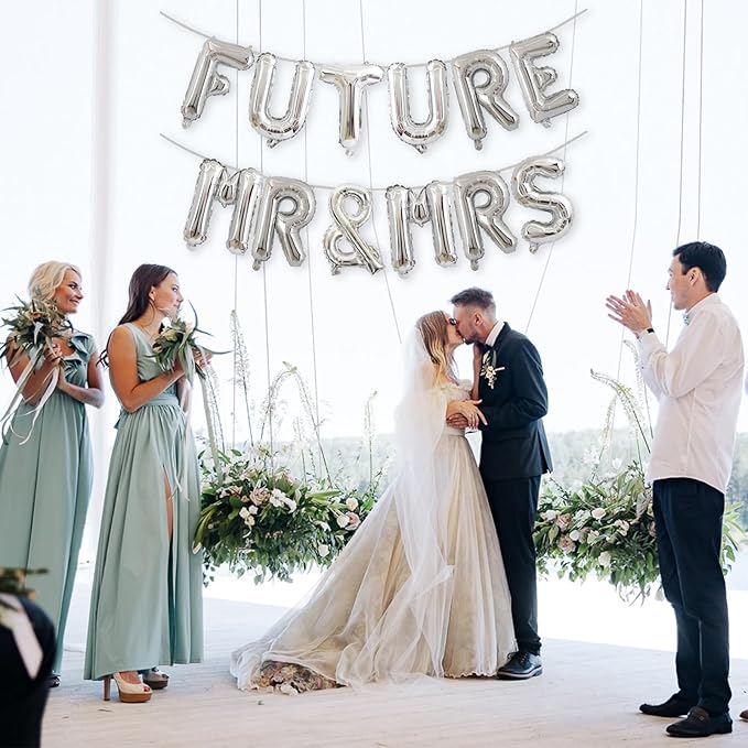 2 Set 24Pcs FUTURE MR & MRS Silver Letter Balloons 16in Foil Decorations Party Decor Supplies