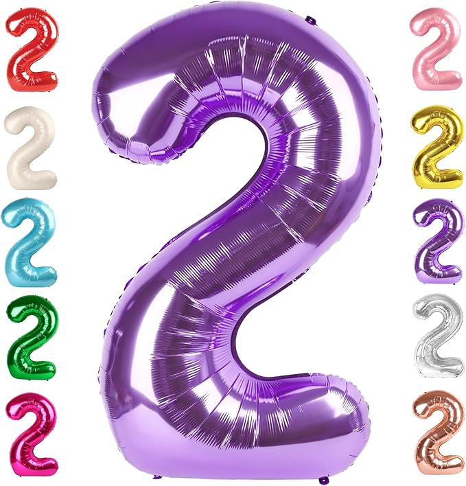 2 Numbers Balloon 40 Inch Purple Two Balloon Number Birthday Decor, 2nd 12 21st Party Celebration Decorations Graduations Wedding Baby Shower