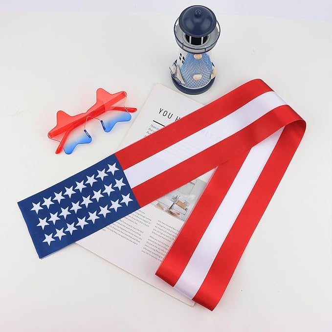 Red White and Blue Decorations American Flag Sash and Star Sunglasses Sets Costume 4th of July Decorations Party in The Usa Cowboy Sash Us Citizenship Gifts Party Favors