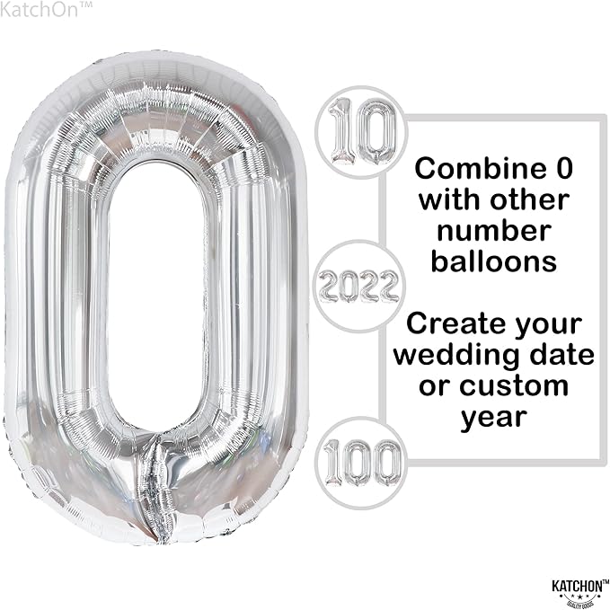 Giant, 40 Inch Silver Number 0 Balloon - Mylar 0 Number Balloon | Silver 0 Balloon for Balloons Party Decorations | 0 Number Balloon for Birthday Party, Anniversary Decorations