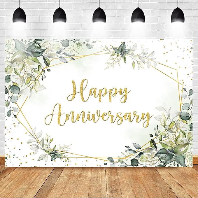 Mocsicka 7x5ft Anniversary Backdrop Large Greenery Happy Anniversary Family Memorial Day 25th 30th 40th 50th Day Party Decorations Timeless Love Wedding Decorations