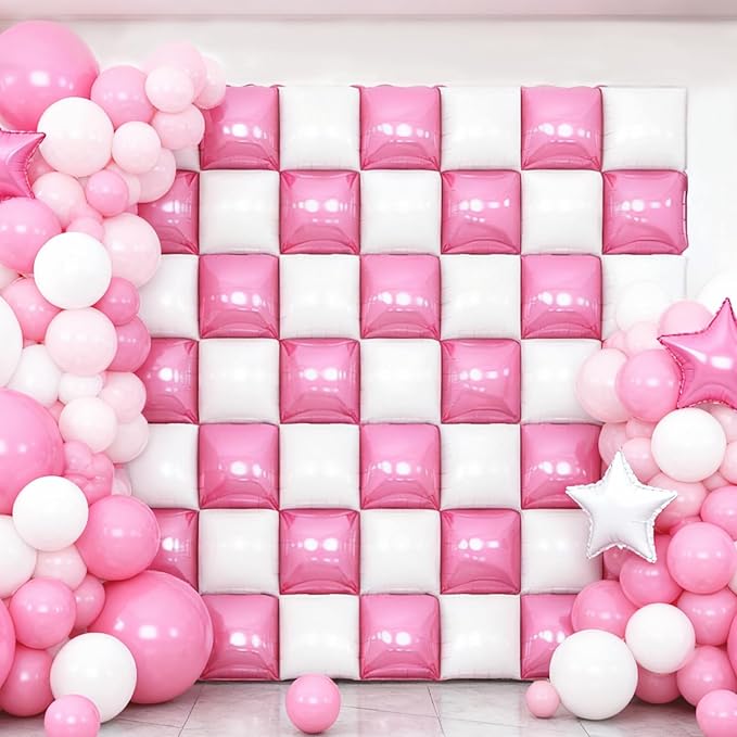50PCS Pearl Pink and White Square Foil Balloon Wall, 19'' Reusable DIY Mylar Double Side Balloons Garland Tunnel Arch Kit for Anniversary Baby Shower Bachelorette Birthday Engagement Bridal Decor