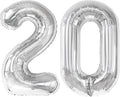 40 Inch Silver Number 20 Digital Balloon,Jumbo Mylar Foil Helium Balloon for 20 Balloons for Birthday Party,Wedding Anniversary Party Decorations