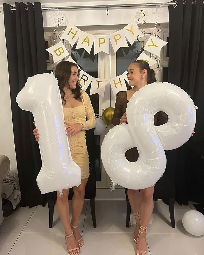10 Balloon Number, White Number 10th Birthday Balloons 40 Inch, 10 Years Old White Birthday Decorations for Boys Girls, 10th Anniversary Decorations