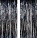 2 Pack 3ft x 8ft Foil Fringe Backdrop Metallic Tinsel Door Window Curtain Party Photo Booth Props for Birthday Bachelorette Wedding Graduation Party Decorations (Black)
