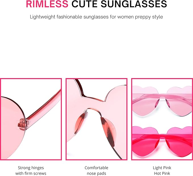 4E's Novelty 2 Pack Heart Shaped Sunglasses for Women - Trendy Glasses for Valentines, Mardi Gras, Men Party Outfit Accessory
