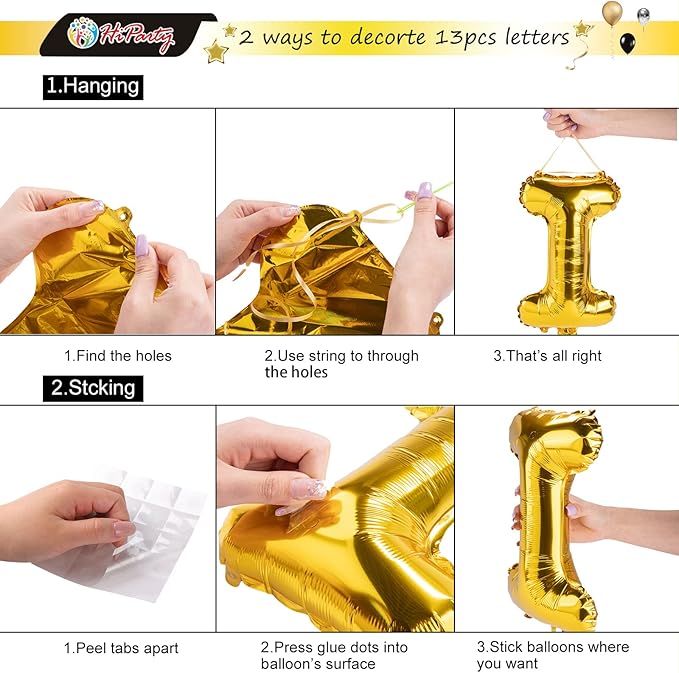 23pcs Birthday Balloons Banner, 3D Gold Premium Mylar Foil Ecofriendly Letter Happy Birthday Banner with 5pcs Star Balloons Kits for Kids Girls Boys Men Adults Birthday Party Decorations Supplies