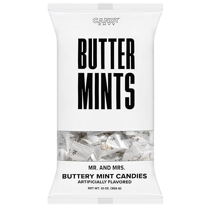 Candy Envy - Mr. and Mrs. Buttermints - 10 Bags Casepack with Approximately 100 Mint Per Bag - Wedding Candy Party Favors