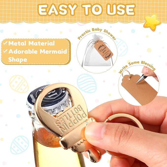 CHENGU Popping Bottle Openers Baby Shower Return Favors for Guests Bottle Opener Decorations and Souvenirs with Organza Bags Thank You Tags for Theme Party Favors (Key Chain Style,73 Pieces)