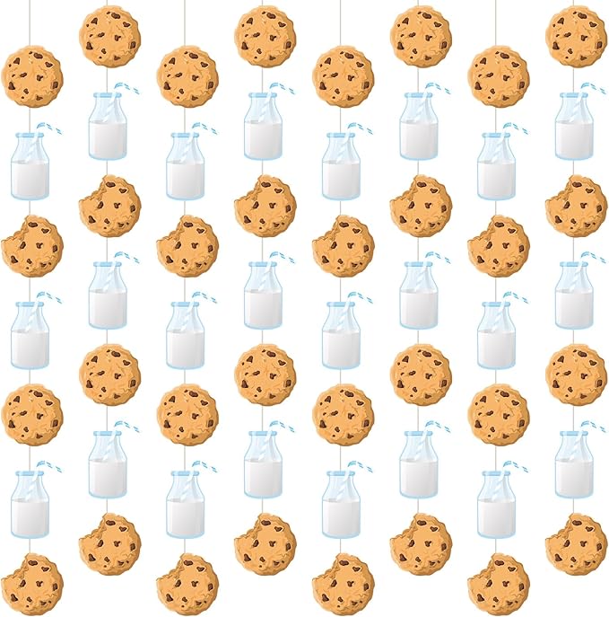 Xinnun Cookie Milk Party Decorations Chocolate Chip Cookie Milk Garlands Banners Cutouts Ribbon Streamers for Scout Street Theme Birthday Baby Shower Party Decorations Supplies