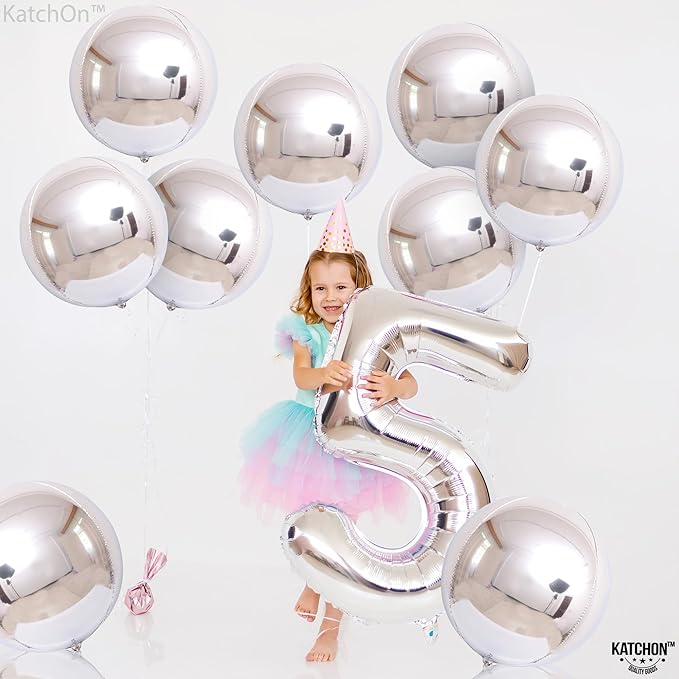 KatchOn, Huge Metallic Silver Balloons - 22 Inch, Pack of 12 | 4D Round Mylar Balloons for Silver Party Decorations, Birthday Party, Graduation Decorations 2026, Wedding, Engagement