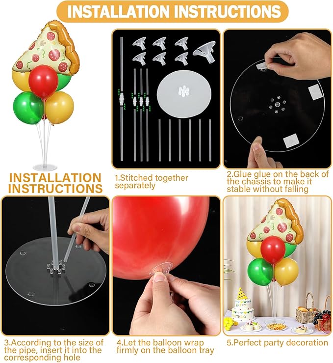 Pizzas Party Balloons Stand Kit 2 Sets with 2 Pizzas Slice Foil Balloons Pizza Themed Birthday Balloon Centerpiece for Tables for Picnic Pizza Party Supplies Baby Shower Picnic Themed Decorations