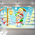 Christmas Banner Elf Snowman Holiday Wall Backdrop Cute Cartoon Winter Wonderland Decoration Indoor Outdoor Party Supplies Kids Room Fence Photo Background Scene 71 X 43 Inches