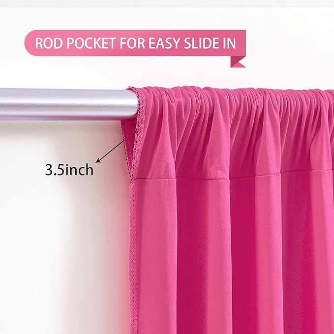Hot Pink Backdrop Curtain 10 Panels-Wrinkle-Free Polyester Photography Drapes for Wedding Party Photo Background Decorations- 40 X10FT