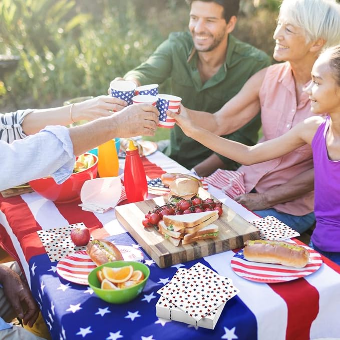 Patriotic Party Supplies 4th of JULY paper napkins 60Count 6.5 x 6.5 inch Americana Stars Cocktail Napkins for USA Themed Parties,Veterans Day Election Day 4th of July Independence Day Decorations
