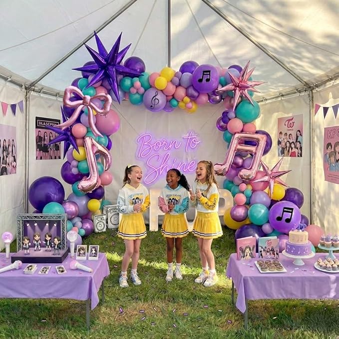 Purple pink Balloon Arch Garland Kit with Bow Star mylar balloons for kpop music Birthday Decorations Y2K Concert Movies Tv fans Prom Party Supplies (Purple pink)