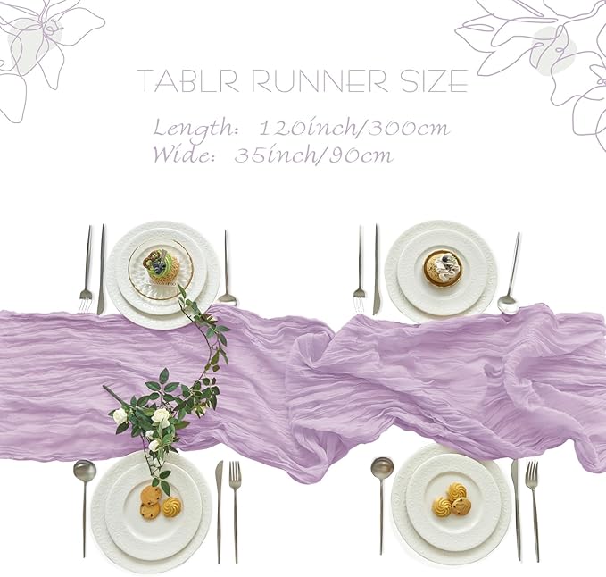 IVAPUPU 2 Pcs Cheesecloth Table Runner - 10ft Lilac Purple Lavender Easter Spring Boho Gauze Cheese Cloth Table Runners for Baby Shower Decoration Wedding Party Garden Decor
