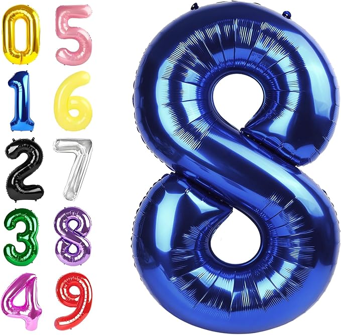 Balloon 8 Number, 40 Inch Navy Blue Fiol Large Ballon for Women And Men, Balloons Decoration for Happy 8 18 28 80 Birthday, Wedding Anniversary, New Year, Halloween Party Decoration
