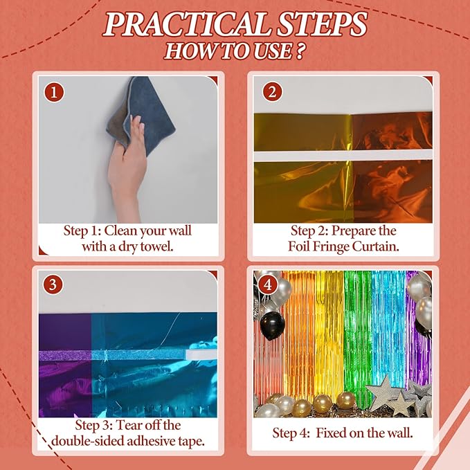 2 Pack Foil Fringe Backdrop - Combo Rainbow Shiny Tinsel Curtains for Party Decoration/Photo Booth Props - 3.3x6.6 FT Metallic Foil Backdrop for Birthday, Wedding, Graduation, Christmas.