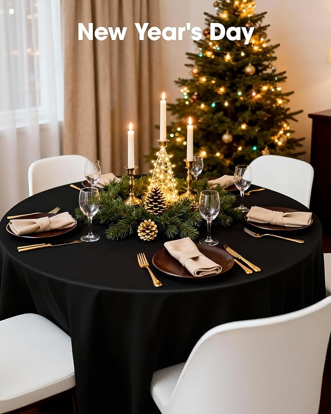 Pureegg Plastic Table Cloth Disposable 8 Pack, 84'' Round Table Cloths, Graduation Decorations Class of 2026, Graduation Party Tablecloths, Round, Plastic Cover, Leakproof & Sturdy, Black