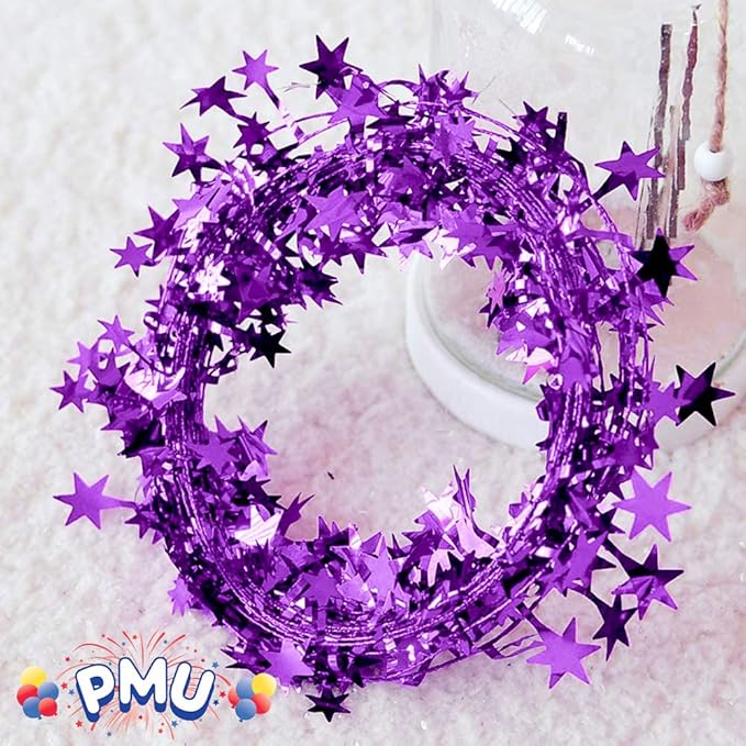 PMU 300 Ft Star Wire Shiny Garland Purple - Halloween, Christmas Party, Wedding, Birthday, Festive Home Decoration Ornament Purple (12pc-25Ft Each)
