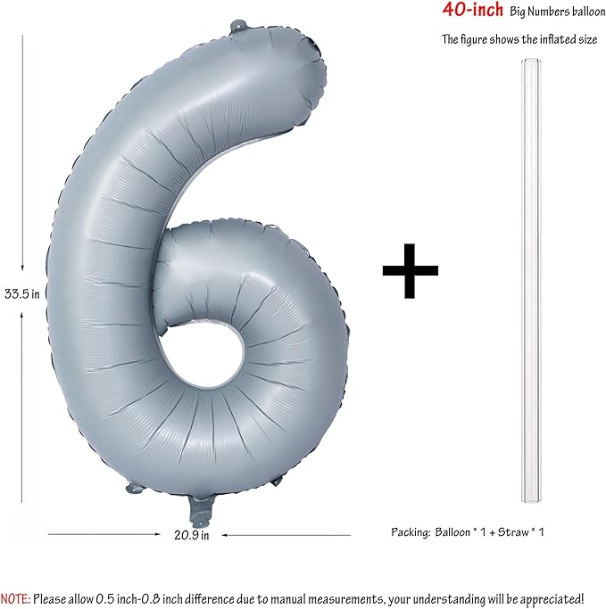40 In Matte gray Number Balloons Helium Foil Mylar Balloon Birthday Party banquet Decoration 6