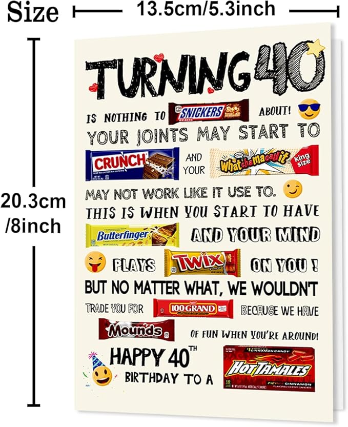 Funny 40th Birthday Card for Women Men, Happy 40th Birthday Gifts for Women Men, Unique 40 Year Old Bday Cards Gifts for Him Her, Cute 40th Birthday Decorations Ideas