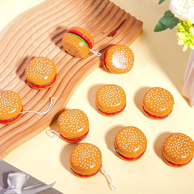 Leitee 150 Pieces Hamburger Yo Yo Toys Plastic Burger Party Favors for Boys Girls Adults Birthday Party Favors Classroom Prizes Holiday Goodie Bag Fillers