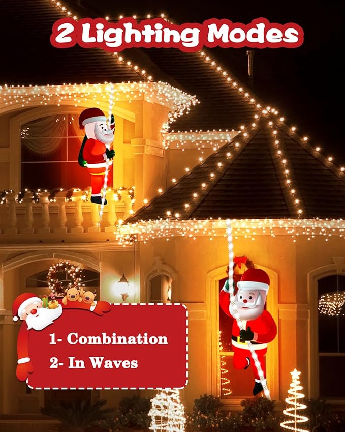 Christmas Inflatables Decorations Outdoor 9.8ft LED Xmas String Light with 2.7ft Luminous Santa Claus,LED Rope Hanging Lights Xmas Tree Decor for Window,Garden,Home,Indoor Decor Ornament Gifts