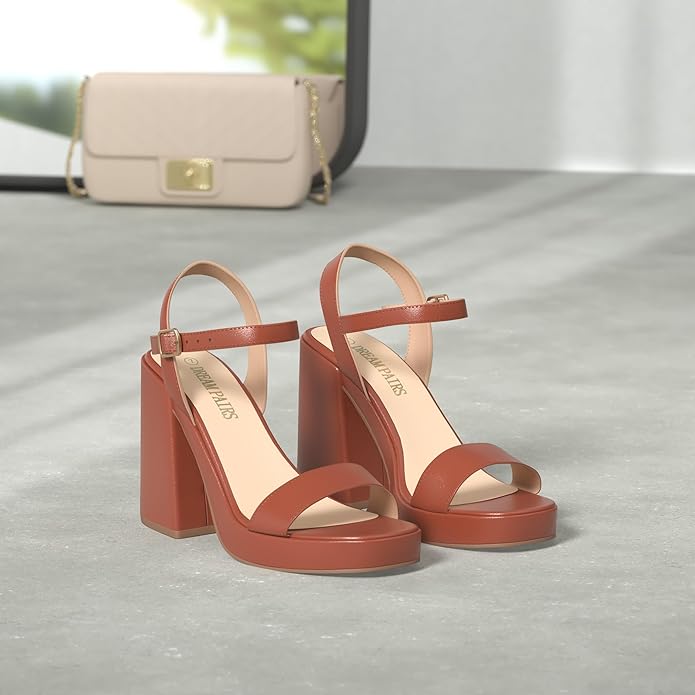 DREAM PAIRS Heels for Women Block Chunky Platform High Heels Open Toe Fashion Wedding Party Evening Prom Dance Ankle Strap Dress Pump Sandals Shoes