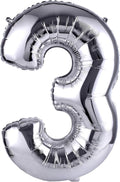 40 Inch Large Foil Helium Number Balloon Birthday Wedding Party 0-9 (Silver, 3)