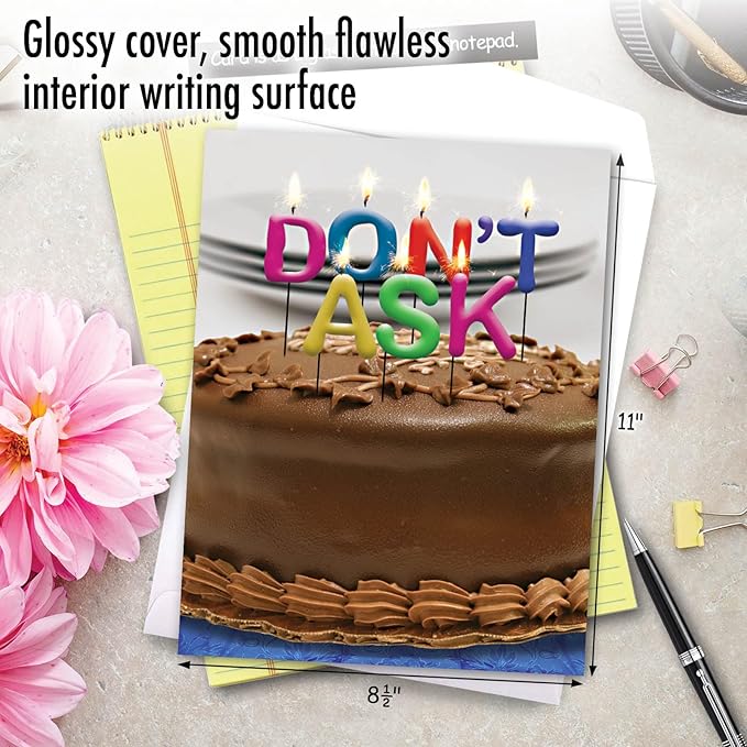 NobleWorks Jumbo Funny Birthday Greeting Card 8.5 x 11 Inch with Envelope for Men and Women (Not actual Candles) (1 Pack) Don't Ask Bday Candles J9956