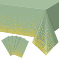 6 Pack Sage Green and Gold Plastic Tablecloth, Green Disposable Table Cloth for Rectangle Tables, Gold Stamping Dot Light Green Tablecloth for Baby Shower Birthday Wedding Party Decorations, 54"x108"