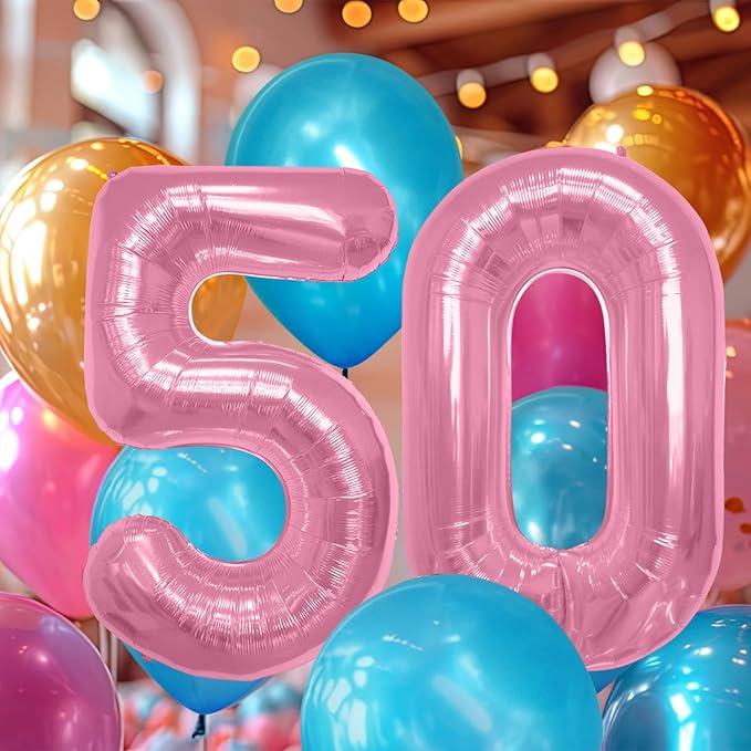 40 Inch Large Pink Number Celebration and Decoration Balloon for Birthday Parties, Graduations, Anniversaries, Weddings, Photo Shoots, Special Events - Helium Foil Mylar (Pink Number 50)