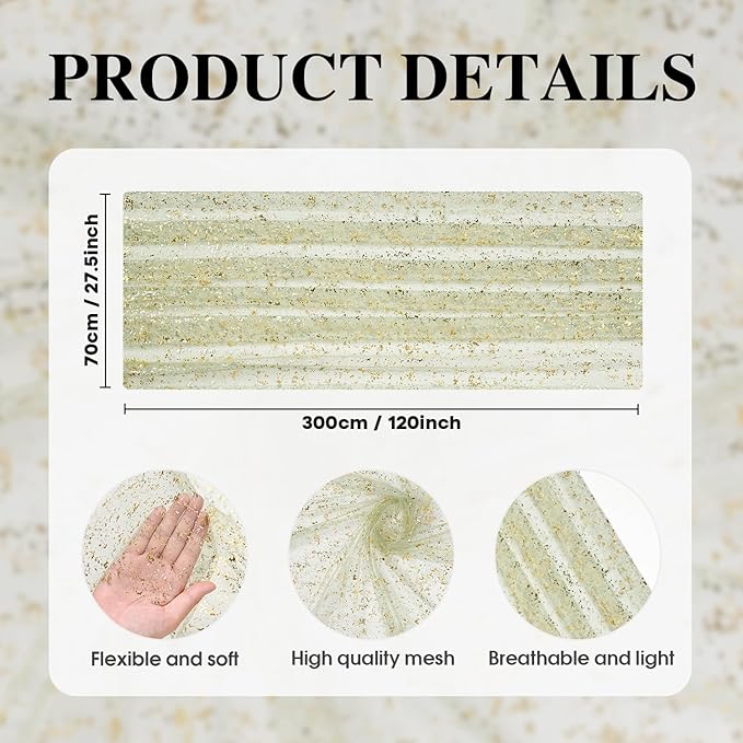 Artoid Mode Sage Green Gold Gauze Table Runner 59x120 Inch 10FT, Glitter Metallic Foil Sheer Dining Wedding Anniversary Holiday Birthday Table Decor for Home Party