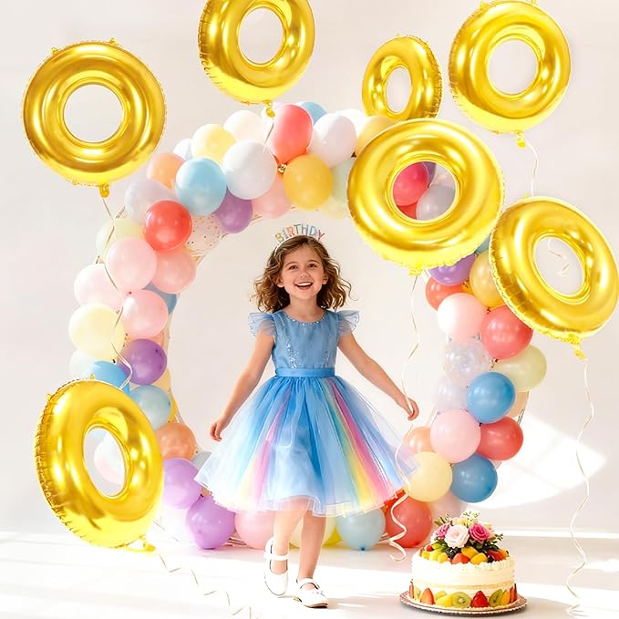 15 Pack 30" Gold Ring Balloons for Cartoon Characters Themed Party Decor, Hedgehog Theme Birthday & Anniversary Backdrop, Shiny Foil Balloons with Ribbons & Fishing Line