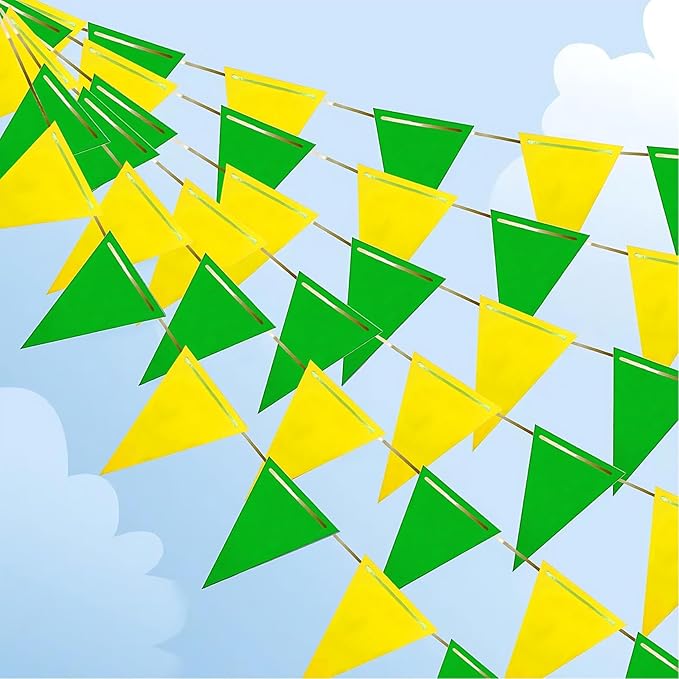 Yellow and Green Pennant Banner 3 Pack Paper Triangle Flag Hanging Decoration for Wedding Birthday Baby Shower Halloween Family Party（36pcs Triangle Flag）