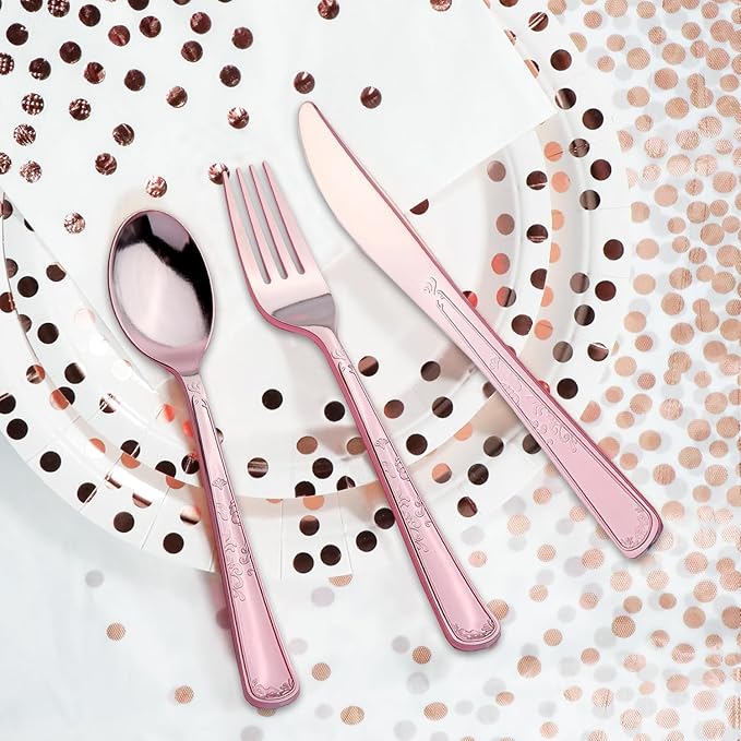 176 Pieces Gold Disposable Party Dinnerware Set &Golden Dot Disposable Party Dinnerware - Black Paper Plates Napkins Cups, Gold Plastic Forks Knives Spoons (25 Guests,176 Pieces)