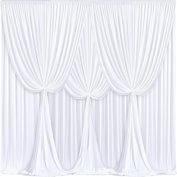 40x10FT White Backdrop Curtains for Wedding Parties, Wrinkle Free Polyester Photography Backdrop Drapes for Wedding Baby Shower Birthday Parties Stage Background Stand Decorations 4x10ft,10 Panels