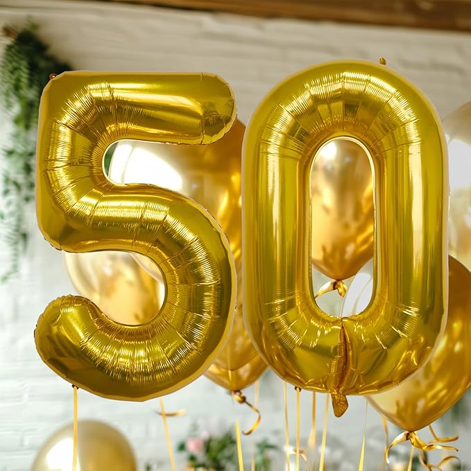 40 Inch Large Gold Number Celebration and Decoration Balloon for Birthday Parties, Graduations, Anniversaries, Weddings, Photo Shoots, Special Events - Helium Foil Mylar (Gold Number 50)